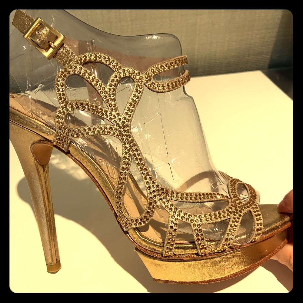 Gold Strappy high heels sandals